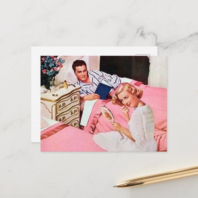 niedliche Retrofrau Vintag Postkarte (Vorderseite/Rückseite Beispiel)