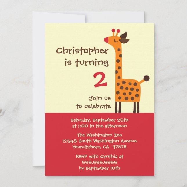 Niedliche Retrogiraffe-Geburtstagsfeier Einladung (Vorderseite)