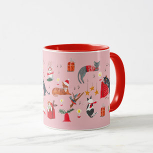 Niedliche Retrokat Rosa Weihnachtsmuster Tasse