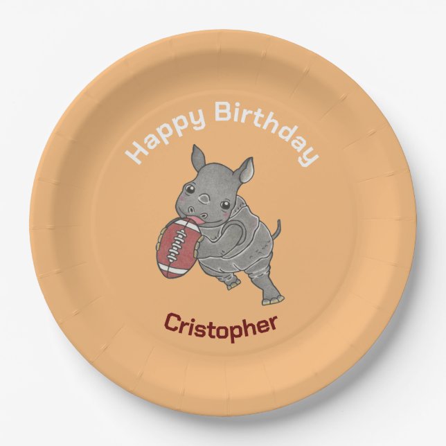 Niedliche Rhino American Football Birthday Paper T Pappteller (Vorderseite)
