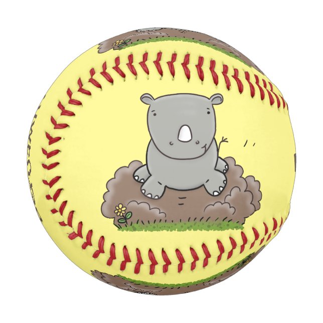 Niedliche Rhino-Cartoon-Abbildung Baseball (Vorderseite Links)