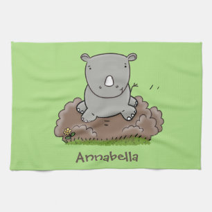 Niedliche Rhino-Cartoon-Abbildung Geschirrtuch