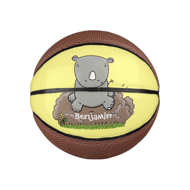 Niedliche Rhino-Cartoon-Abbildung Mini Basketball (Vorderseite)