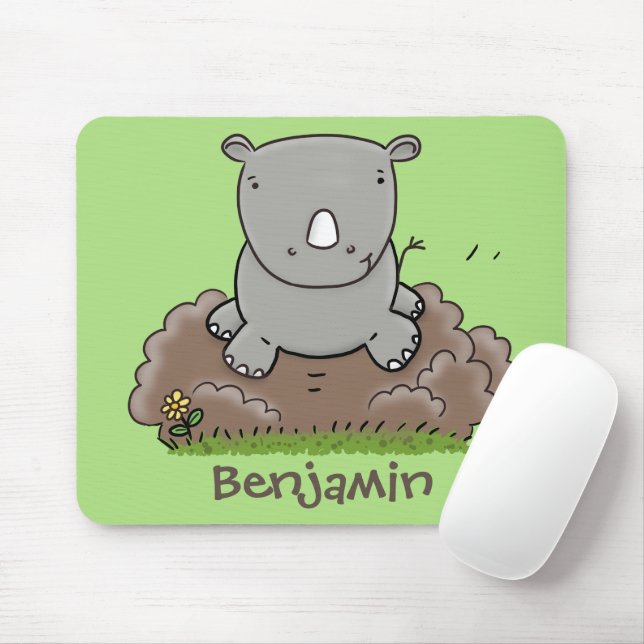 Niedliche Rhino-Cartoon-Abbildung Mousepad (Mit Mouse)