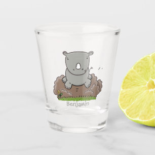 Niedliche Rhino-Cartoon-Abbildung Schnapsglas