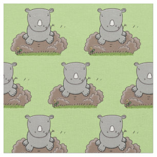 Niedliche Rhino-Cartoon-Abbildung Stoff