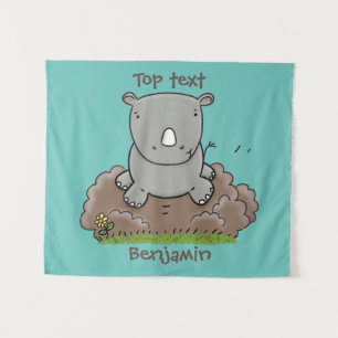 Niedliche Rhino-Cartoon-Abbildung Wandteppich