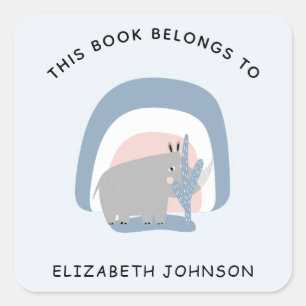 Niedliche Rhino-Regenbogen-Illustration Kid Name B Quadratischer Aufkleber