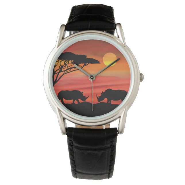 Niedliche Rhinozeros im Serengeti Sunset Armbanduhr (Vorderseite)