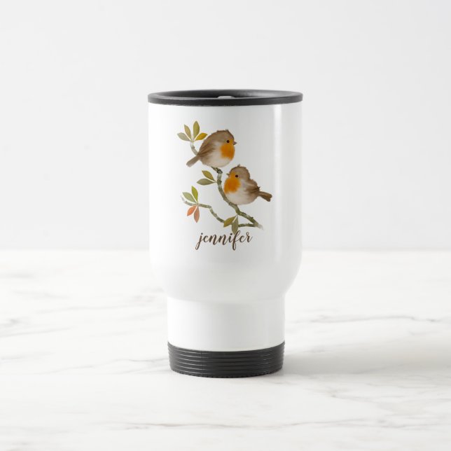 Niedliche Robin Redammes Personalisiert Travel Mug Reisebecher (Mittel)