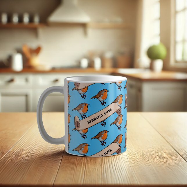 Niedliche Robin Vogelbeobachtung Fuel Retro Pixel  Kaffeetasse (Von Creator hochgeladen)