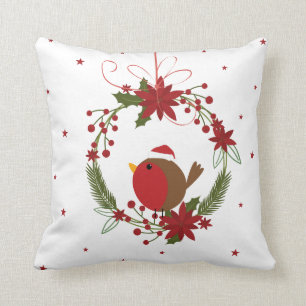 Niedliche Robin Weihnachtskranz-Dekoration Kissen