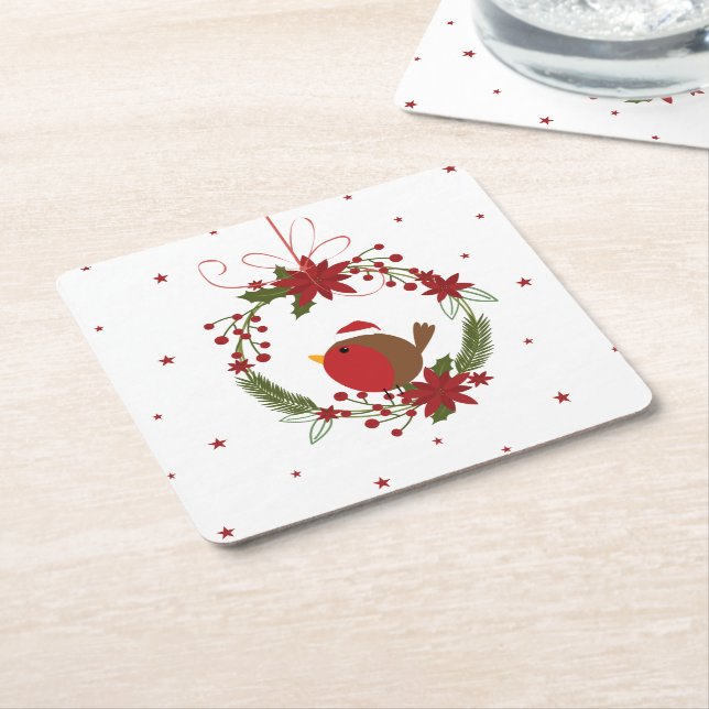 Niedliche Robin Weihnachtskranz-Dekoration Rechteckiger Pappuntersetzer (angewinkelt)