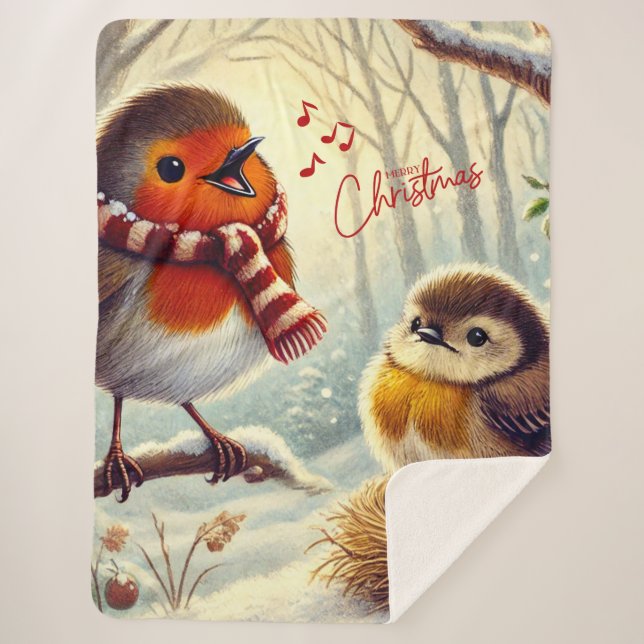 Niedliche Robins, Weihnachten gefroren Sherpadecke (Vorderseite)