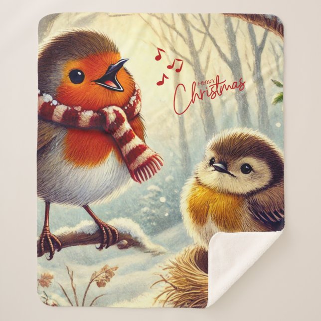 Niedliche Robins, Weihnachten gefroren Sherpadecke (Vorderseite)