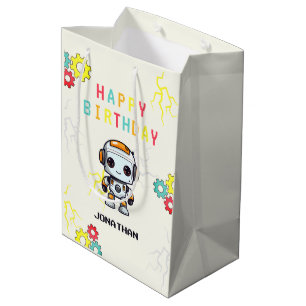 Niedliche Robot Boy Birthday Geschenktasche Mittlere Geschenktüte