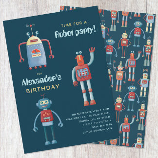 Niedliche Robot Kindergeburtstag-Party Einladung