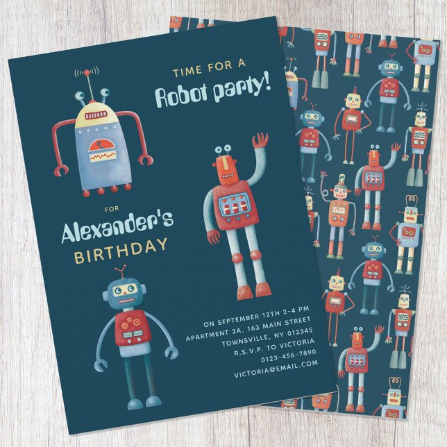 Niedliche Robot Kindergeburtstag-Party Einladung (Von Creator hochgeladen)