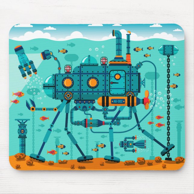 Niedliche Robot Underwater Scene Mousepad (Vorne)