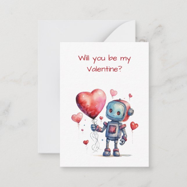 Niedliche Robot Valentine Class Exchange-Flachkart Mitteilungskarte (Vorderseite)
