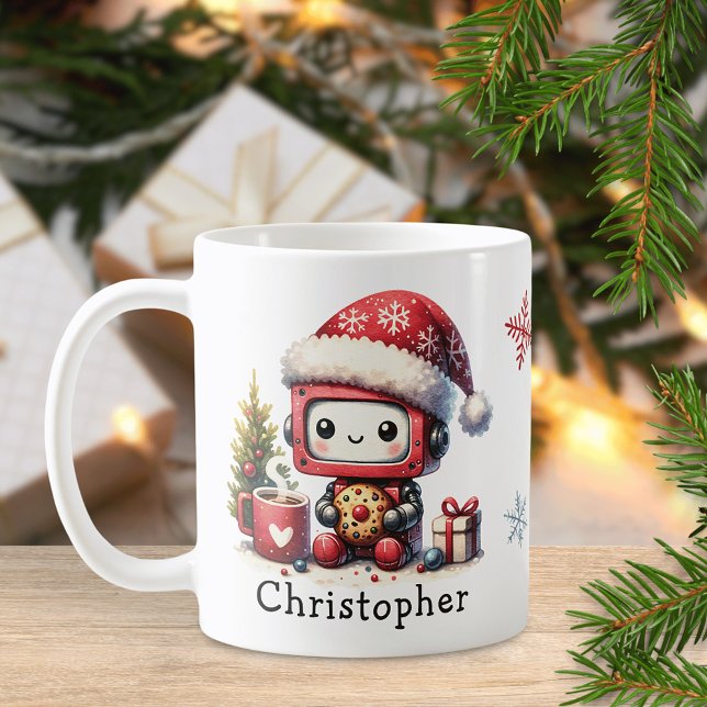 Niedliche Robot Weihnachtsferien Personalisiert Kaffeetasse (Von Creator hochgeladen)