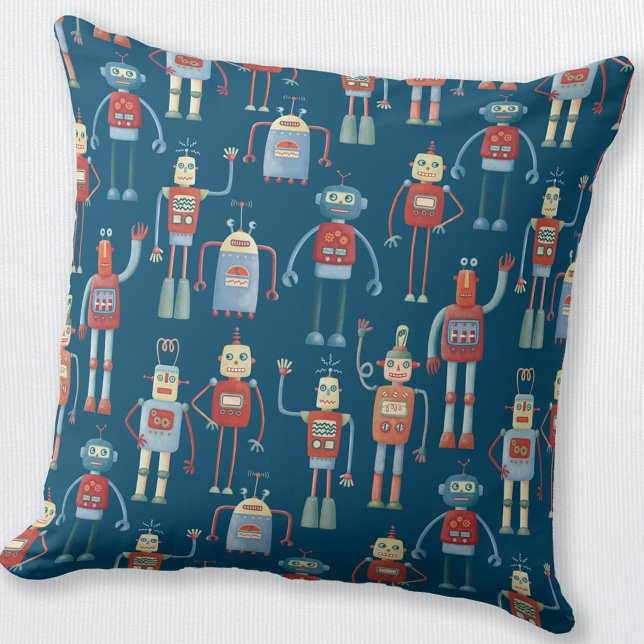 Niedliche Roboter Kissen (Fun retro robot pattern throw pillow)