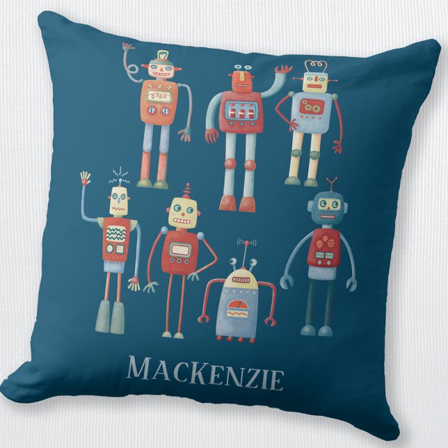 Niedliche Roboter Personalisiert Kissen (Fun personalized retro robot throw pillow)