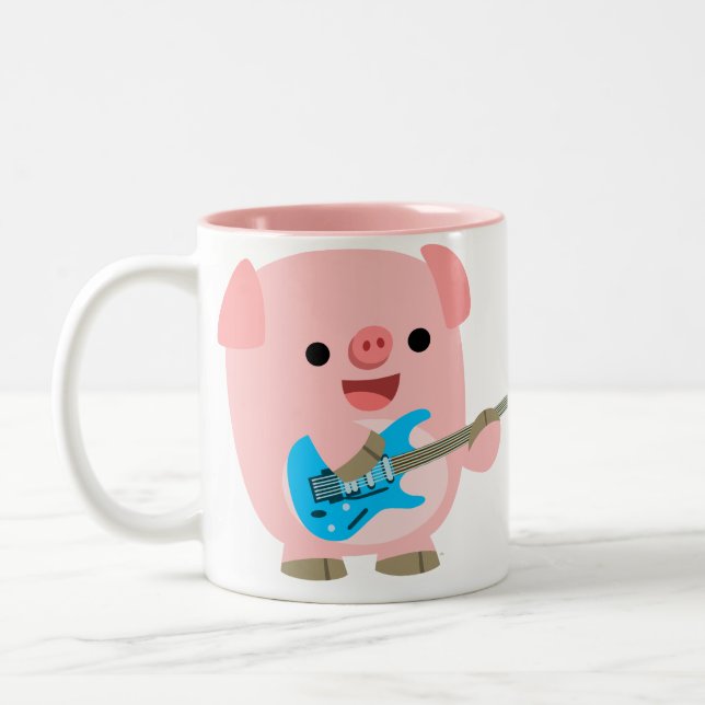 Niedliche Rockin Cartoon-Schwein-Tasse Zweifarbige Tasse (Links)