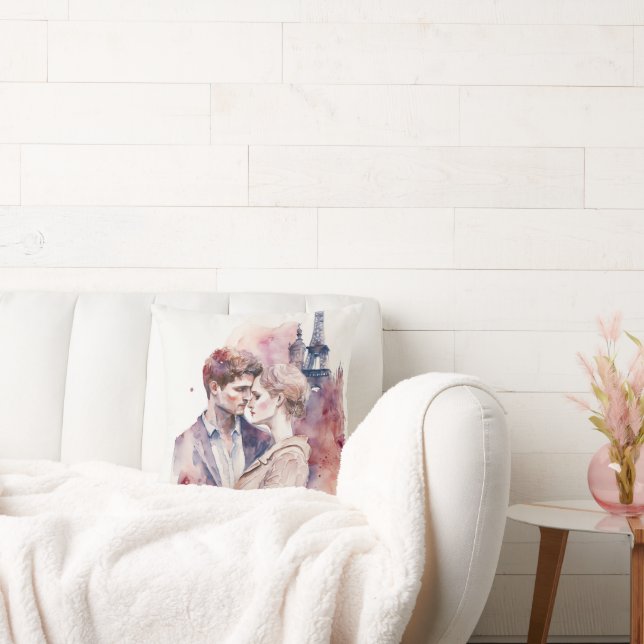 Niedliche romantische Aquarellpaare in Paris Kissen (Liege)
