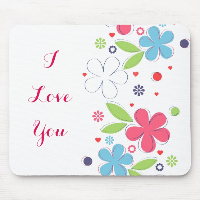 Niedliche romantische Blume Illustration "I Liebe  Mousepad (Vorne)