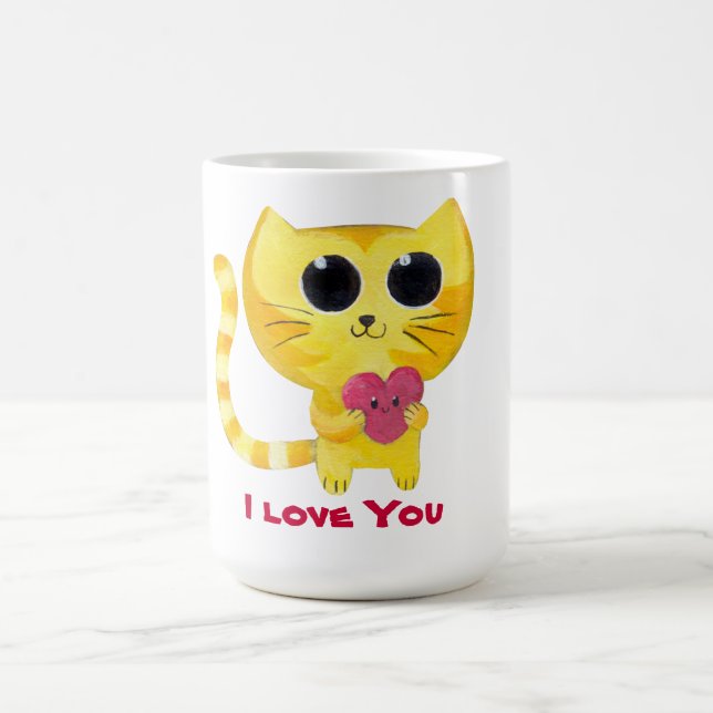 Niedliche romantische Katze mit Herzen Kaffeetasse (Mittel)