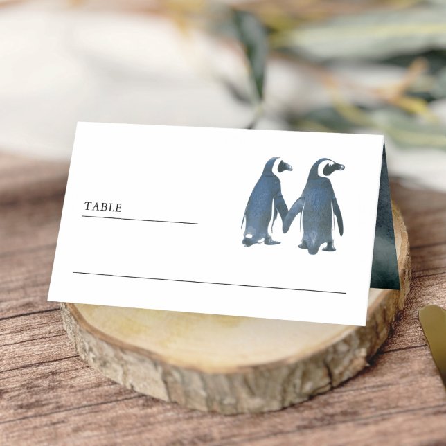 Niedliche romantische Pinguinalhochzeit Platzkarte (Von Creator hochgeladen)