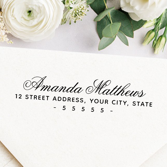 Niedliche romantische Rücksendeadresse Permastempel (Cute romantic script return address self-inking stamp)
