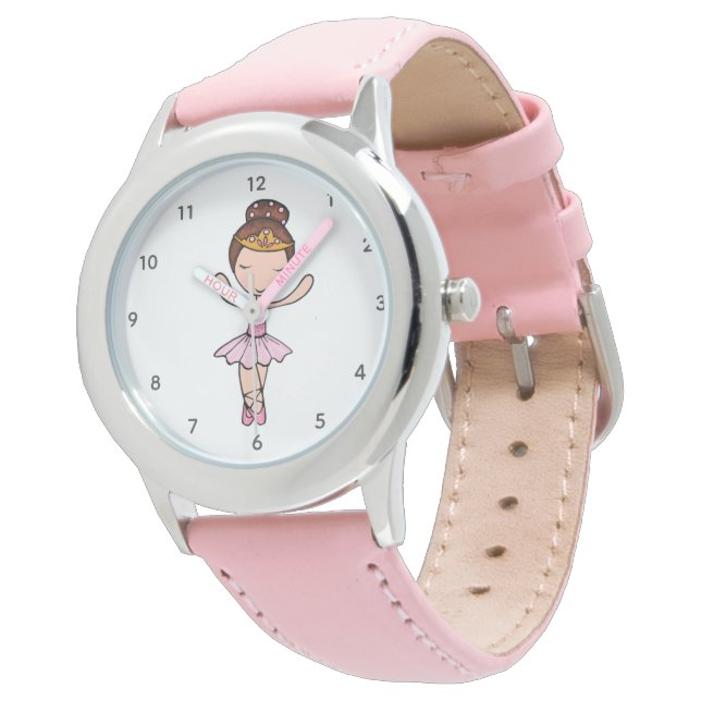 Niedliche Rosa Ballerina Girl mit Tiara Watch Armbanduhr (Schrägansicht)