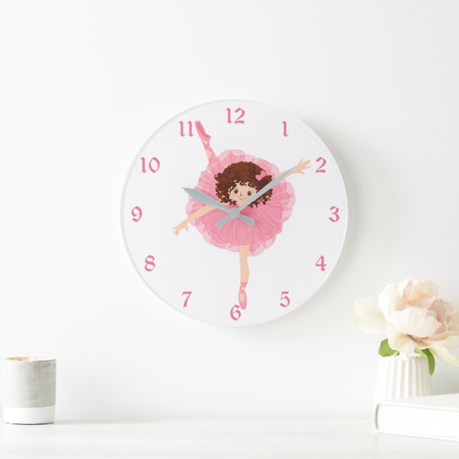 Niedliche rosa Ballerina-Kinder Große Wanduhr (Zuhause)