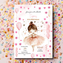 Niedliche rosa Ballerina und Ballons Geburtstag