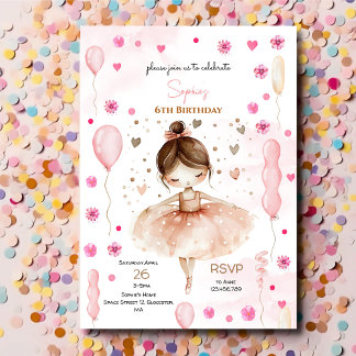 Niedliche rosa Ballerina und Ballons Geburtstag Einladung