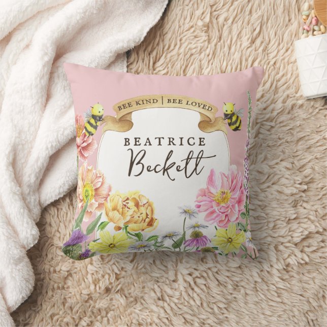 Niedliche Rosa Biene und Wildblume Geburtstag Keep Kissen (Decke)