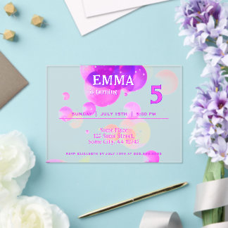 Niedliche Rosa Blasen Kindergeburtstag Party Acryleinladungen