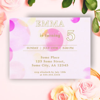 Niedliche Rosa Blasen Kindergeburtstag Party Einla Einladungspostkarte