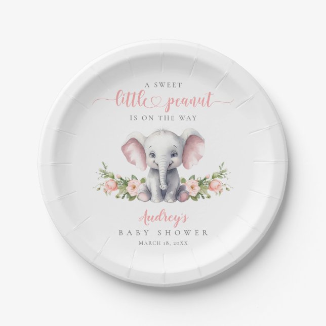 Niedliche Rosa Bläserlephant Kindermädchendusche Pappteller (Vorderseite)