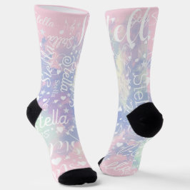 Niedliche rosa-blaue Wasserfarbenfrohe Sterne & Mu Socken