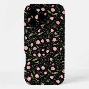 Niedliche, rosa Blume auf schwarz mit sich wiederh iPhone 16 Pro Max Hülle