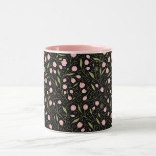 Niedliche, rosa Blume auf schwarz mit sich wiederh Tasse