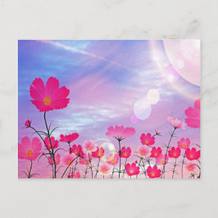 Niedliche Rosa Blume Blau Sunny Sky Hellblume Postkarte