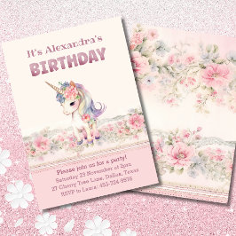 Niedliche Rosa Blume Girl Unicorn Geburtstag Einladung