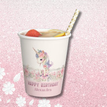 Niedliche Rosa Blume Girl Unicorn Geburtstag