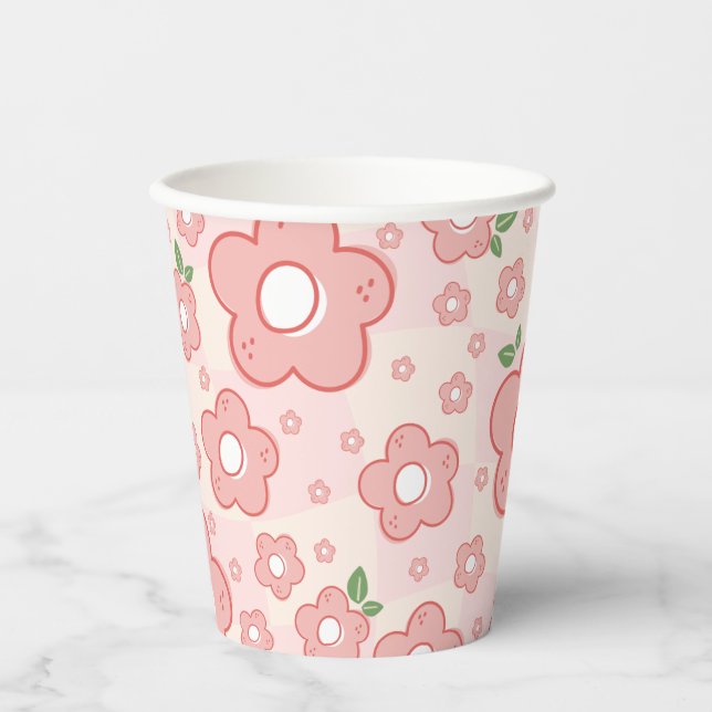 Niedliche rosa Blume Party Paper Cups Pappbecher (Vorderseite)