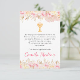 Niedliche rosa Blume und Kalice Erste Kommune Dankeskarte