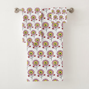 Niedliche rosa Blumen-Muster-Mädchen Badhandtuch Set